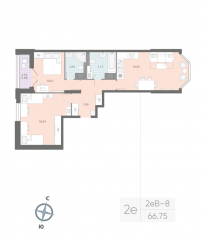 ЖК «Цивилизация на Неве», планировка 2-комнатной квартиры, 66.75 м²