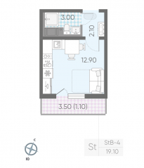ЖК «Цветной город», планировка студии, 19.10 м²