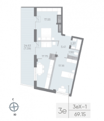 ЖК «Neva Residence», планировка 2-комнатной квартиры, 70.80 м²