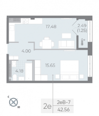 ЖК «Neva Residence», планировка 1-комнатной квартиры, 42.20 м²