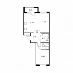 ЖК «Квартал Заречье», планировка 2-комнатной квартиры, 60.32 м²