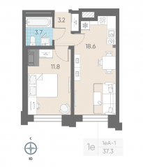 ЖК «ЛСР. Измайловский», планировка 1-комнатной квартиры, 37.30 м²
