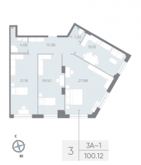 ЖК «Neva Residence», планировка 3-комнатной квартиры, 100.30 м²