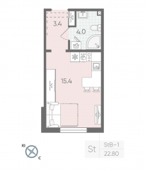 ЖК «Цветной город», планировка студии, 22.80 м²