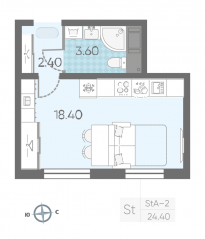 ЖК «ЛСР. Ржевский парк», планировка студии, 24.40 м²