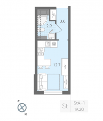 ЖК «Ручьи», планировка студии, 19.20 м²