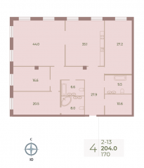 ЖК «Neva Haus», планировка 4-комнатной квартиры, 204.00 м²