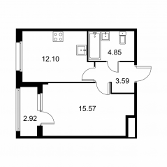 ЖК «Квартал Заречье», планировка 1-комнатной квартиры, 37.57 м²