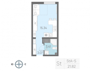 ЖК «Морская миля», планировка студии, 21.82 м²