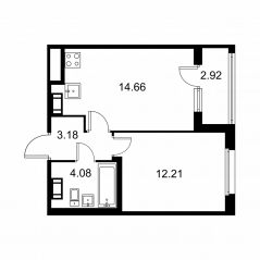 ЖК «Квартал Заречье», планировка 1-комнатной квартиры, 35.59 м²