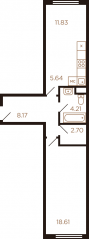 ЖК Миниполис «Рафинад», планировка 2-комнатной квартиры, 51.16 м²