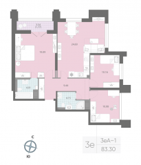 ЖК «Цивилизация на Неве», планировка 3-комнатной квартиры, 83.30 м²