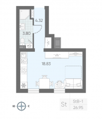 ЖК «Морская миля», планировка студии, 26.79 м²
