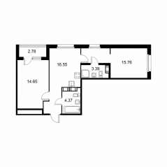 ЖК «Квартал Заречье», планировка 2-комнатной квартиры, 56.11 м²
