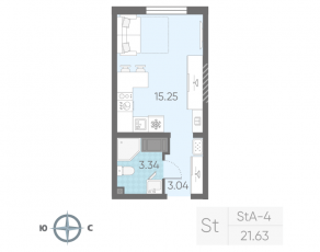 ЖК «Морская миля», планировка студии, 21.63 м²