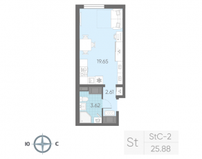 ЖК «Морская миля», планировка студии, 25.88 м²