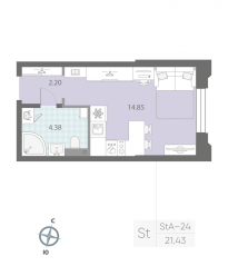 ЖК «Цивилизация на Неве», планировка студии, 21.43 м²