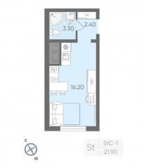 ЖК «Ручьи», планировка студии, 21.90 м²