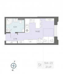 ЖК «Цивилизация на Неве», планировка студии, 21.49 м²