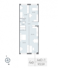 ЖК «Neva Residence», планировка 3-комнатной квартиры, 94.20 м²