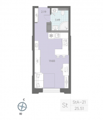 ЖК «Цивилизация на Неве», планировка студии, 25.51 м²