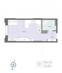 ЖК «Цивилизация на Неве», планировка студии, 24.84 м²