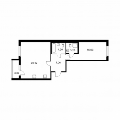 ЖК «Квартал Заречье», планировка 1-комнатной квартиры, 62.17 м²