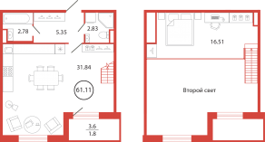 ЖК «Энфилд», планировка студии, 61.11 м²