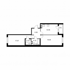 ЖК «Квартал Заречье», планировка 2-комнатной квартиры, 64.62 м²