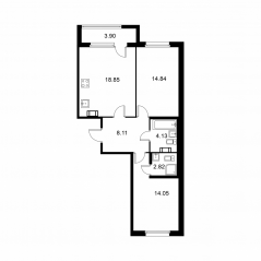 ЖК «Квартал Заречье», планировка 2-комнатной квартиры, 64.75 м²