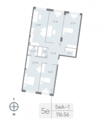 ЖК «Neva Residence», планировка 4-комнатной квартиры, 116.80 м²