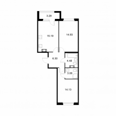 ЖК «Квартал Заречье», планировка 2-комнатной квартиры, 59.73 м²