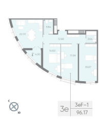 ЖК «Морская набережная. SeaView», планировка 3-комнатной квартиры, 96.17 м²