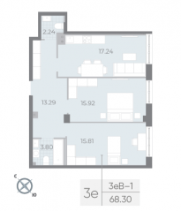 ЖК «Neva Residence», планировка 2-комнатной квартиры, 68.20 м²
