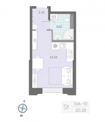ЖК «Цивилизация на Неве», планировка студии, 20.28 м²