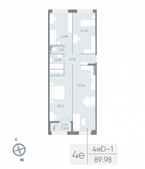 ЖК «Neva Residence», планировка 3-комнатной квартиры, 90.20 м²