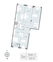 ЖК «Neva Residence», планировка 4-комнатной квартиры, 113.00 м²