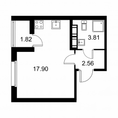 ЖК «Квартал Заречье», планировка студии, 25.18 м²