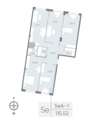 ЖК «Neva Residence», планировка 4-комнатной квартиры, 115.50 м²