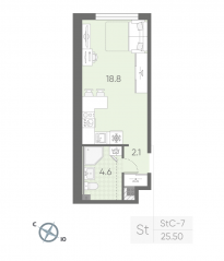 МЖК «Пулково Lake», планировка студии, 25.50 м²