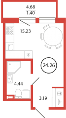 ЖК «Энфилд», планировка студии, 24.26 м²