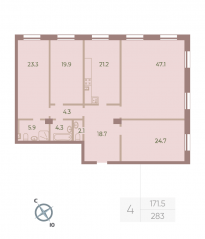 ЖК «Neva Haus», планировка 4-комнатной квартиры, 171.50 м²