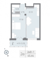 ЖК «Neva Residence», планировка 1-комнатной квартиры, 46.30 м²