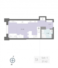 ЖК «Цивилизация на Неве», планировка студии, 27.42 м²
