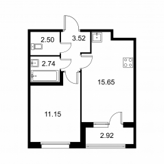 ЖК «Квартал Заречье», планировка 1-комнатной квартиры, 37.02 м²