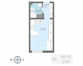 ЖК «Морская миля», планировка студии, 21.83 м²