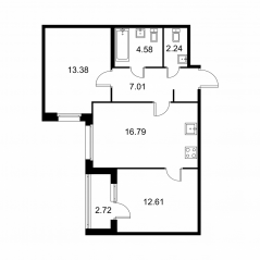 ЖК «Квартал Заречье», планировка 2-комнатной квартиры, 57.97 м²