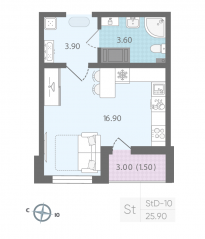 ЖК «Цветной город», планировка студии, 25.90 м²