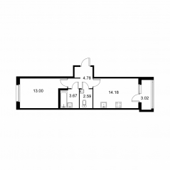 ЖК «Квартал Заречье», планировка 1-комнатной квартиры, 39.73 м²