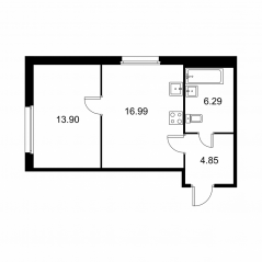 ЖК «Квартал Заречье», планировка 1-комнатной квартиры, 42.03 м²
